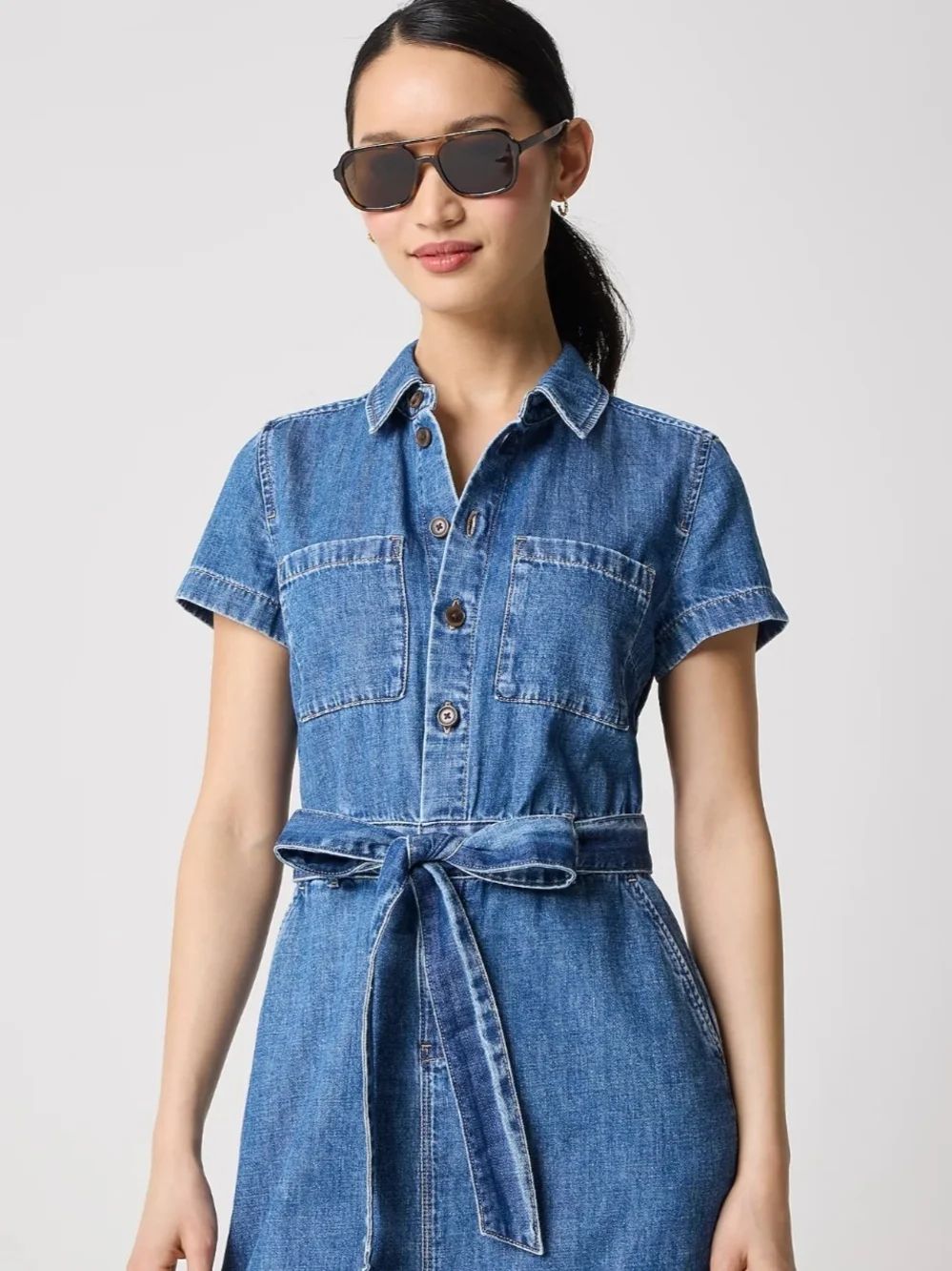 J. Crew Short-Sleeve Denim Mini Dress in Blue